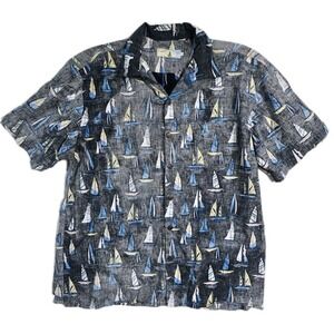 High Surf Men's 2XL Shirt Short Sleeve Dark Grey with Sailboats Cotton Hawaiian